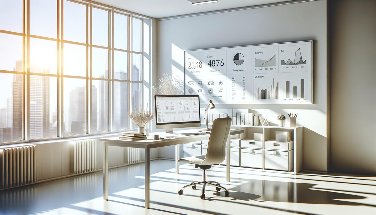 Dashboard analítico con métricas de ROI de inteligencia artificial en entorno profesional