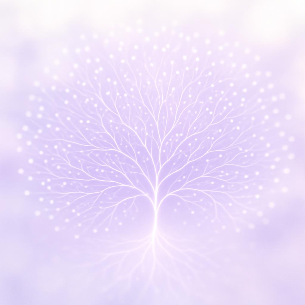 Red de nodos de decisión ramificándose desde un punto central hacia miles de destinos individuales, con iluminación oscura cinematográfica y tonos lavanda