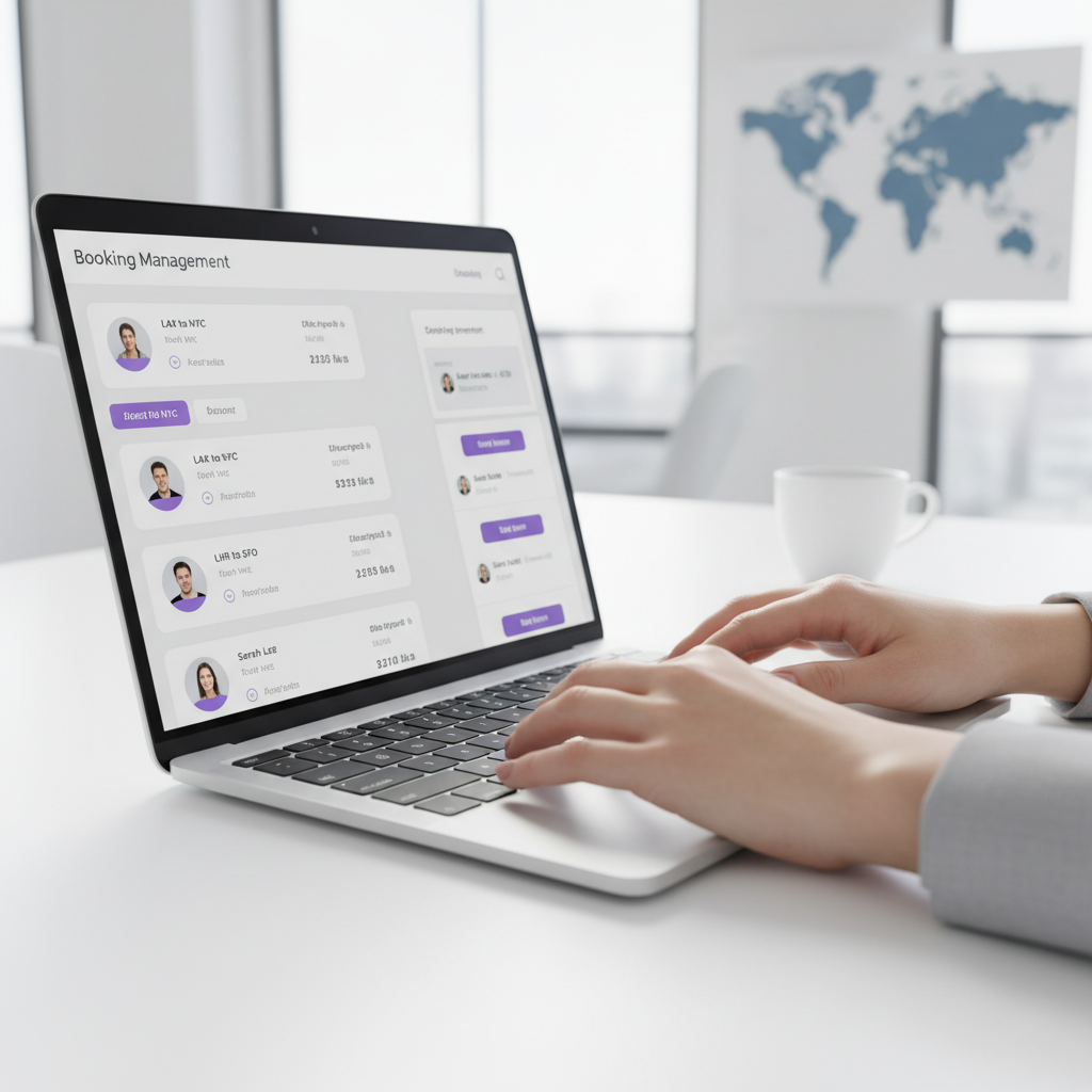 Profesional gestionando reservas con dashboard inteligente en entorno de trabajo real