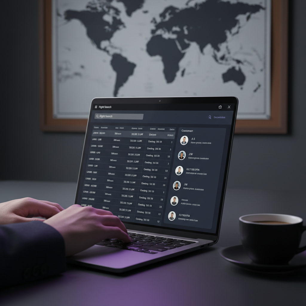 Profesional gestionando reservas con dashboard inteligente en entorno de trabajo real